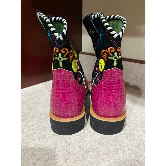 Ariat Showbaby Fiesta Sugar Scull Western Boots Pink Croc Print Leather 6.5 - Picture 4 of 6